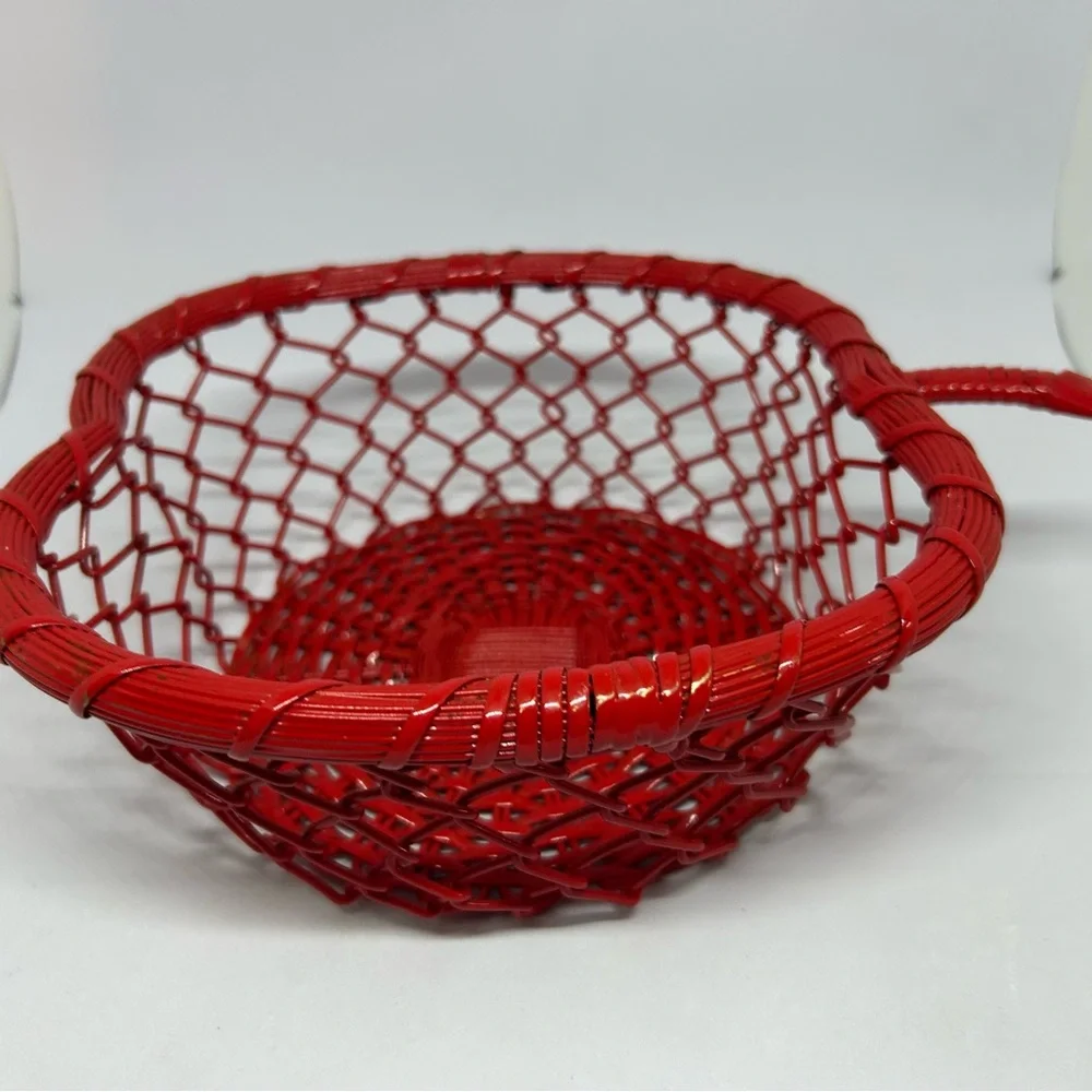Bright Red Enamel‎ Metal Woven Apple Shaped Basket